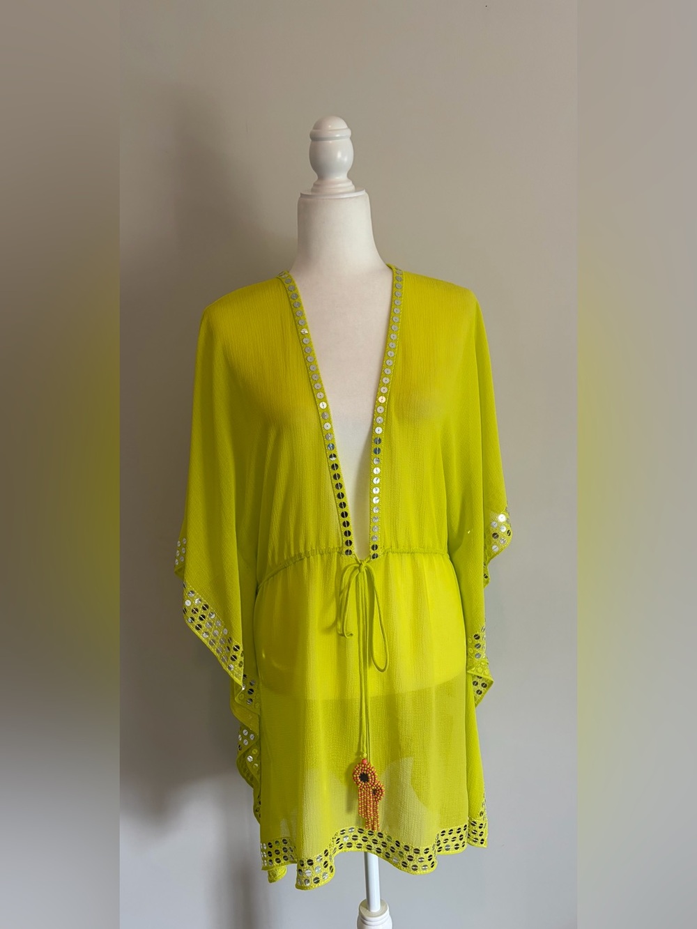 Ramy Brook Neon Lime Sheer Swim Cover-Up with Sequin Trim size Medium